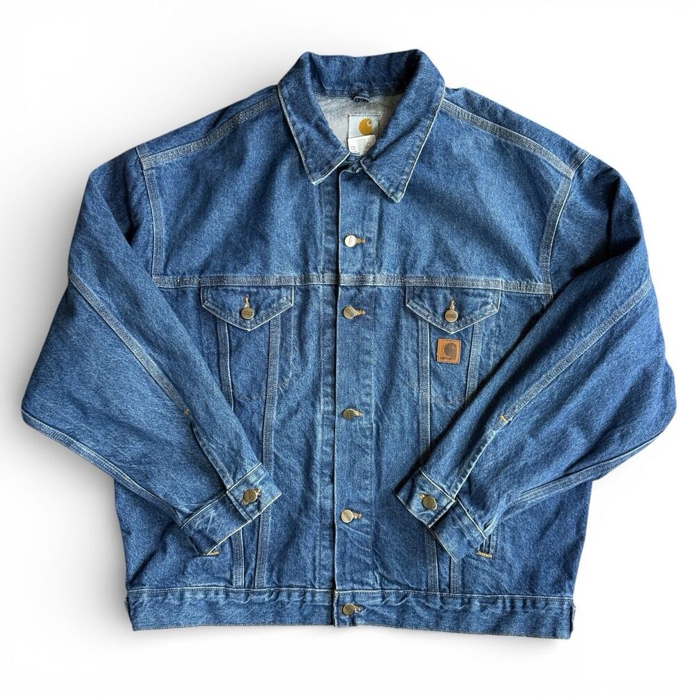 VTG Carhart Denim Trucker Jacket Mens XL USA Made J12DST Y2k 2002 Grunge Dadcore
